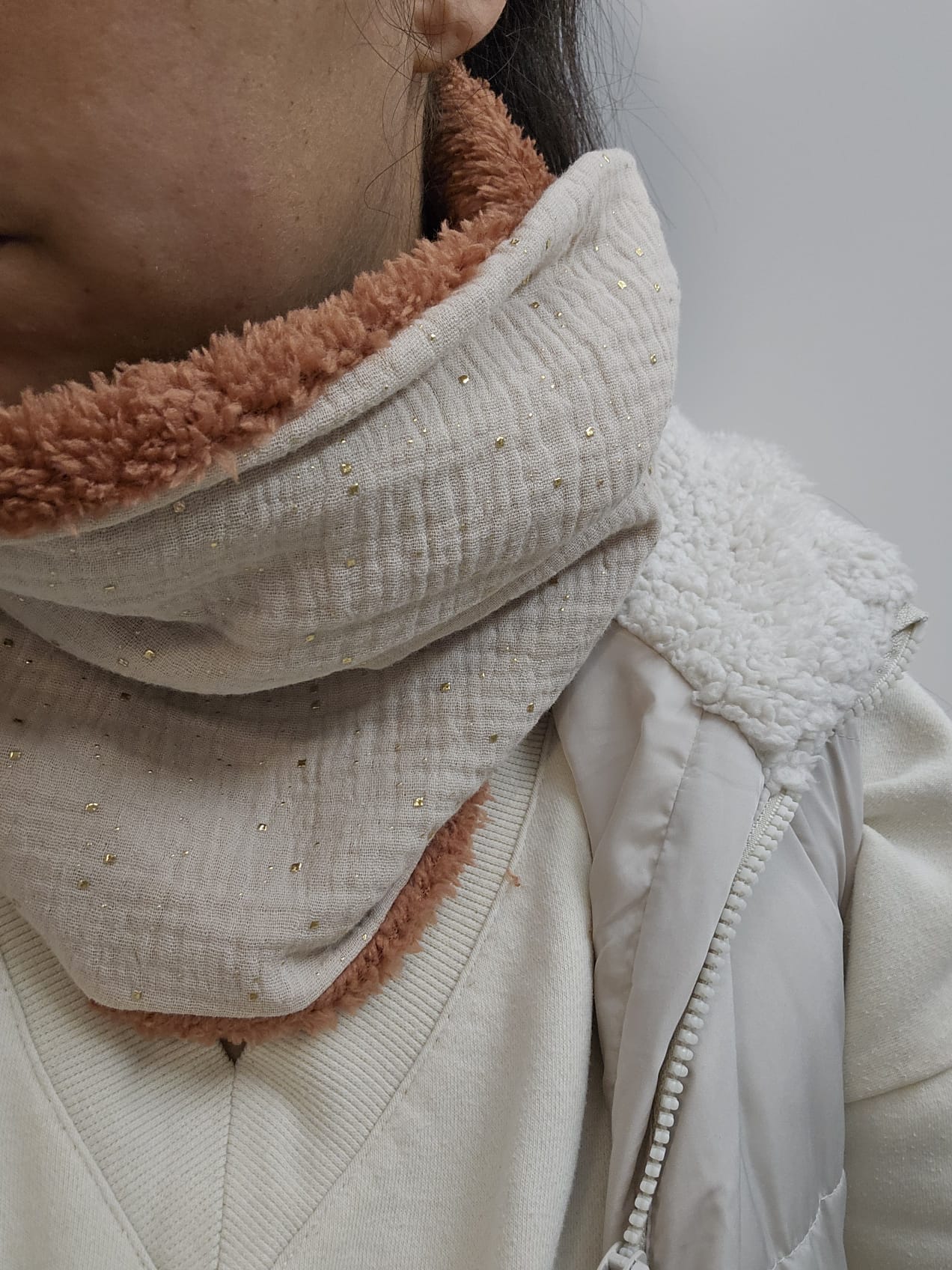 Snood / tour de cou double gaze beige taille ado/adulte